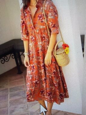 Natural Life Bohemian Floral Tiered Midi Dress in Orange Med